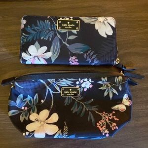 Kate Spade Black Floral Wallet and Clutch Bundle